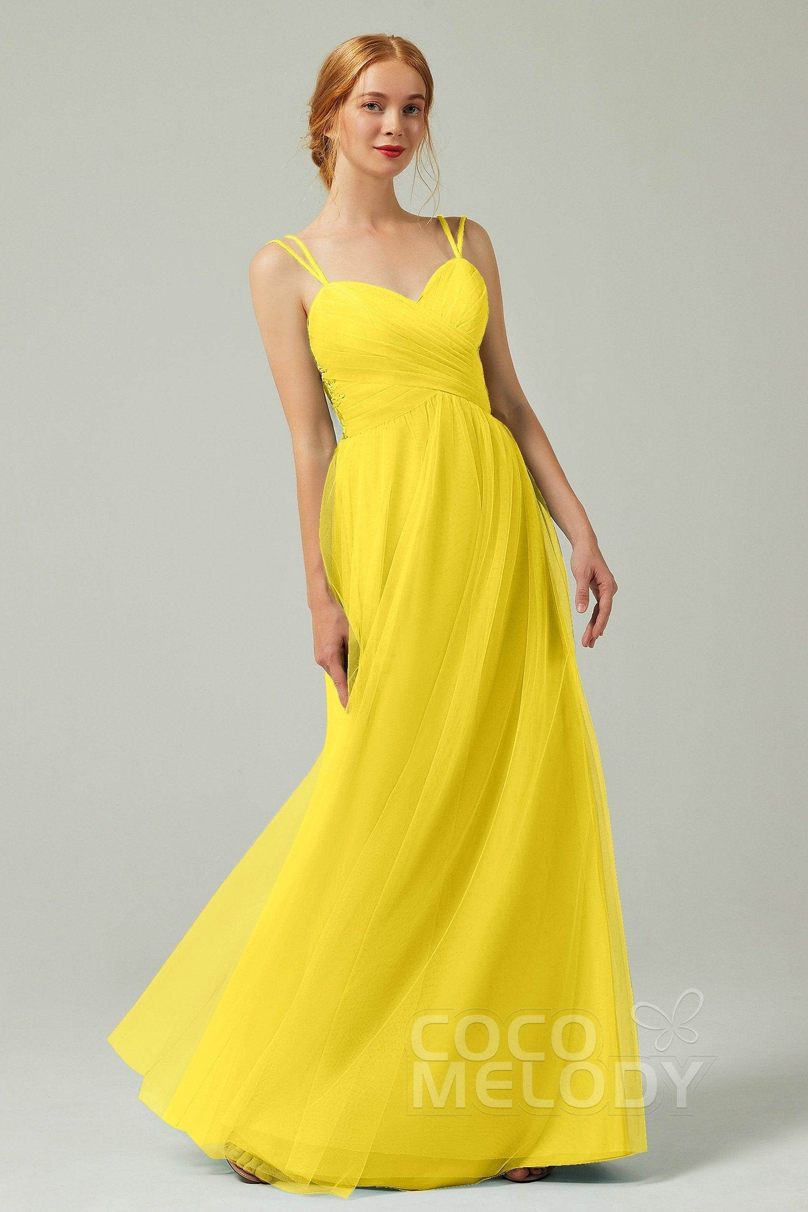 A-Line Floor Length Tulle Bridesmaid Dress CB0325 - COCOMELODY